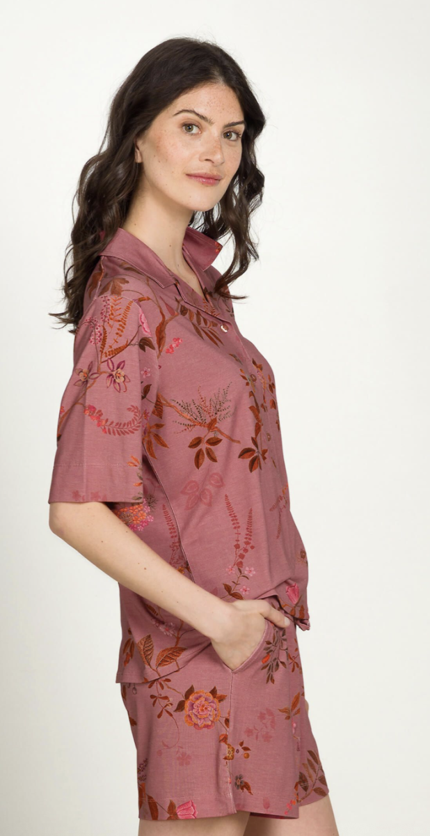 Flora Top Korte Mouw Bodhi Flower Donkerroze