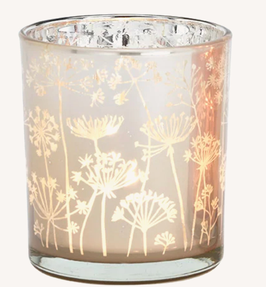 Windlicht Bloemen Glas Crème Small 7x8x7cm