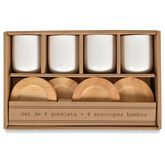 OPJET Kopjes Blanc Set van 4 (met schoteltjes)