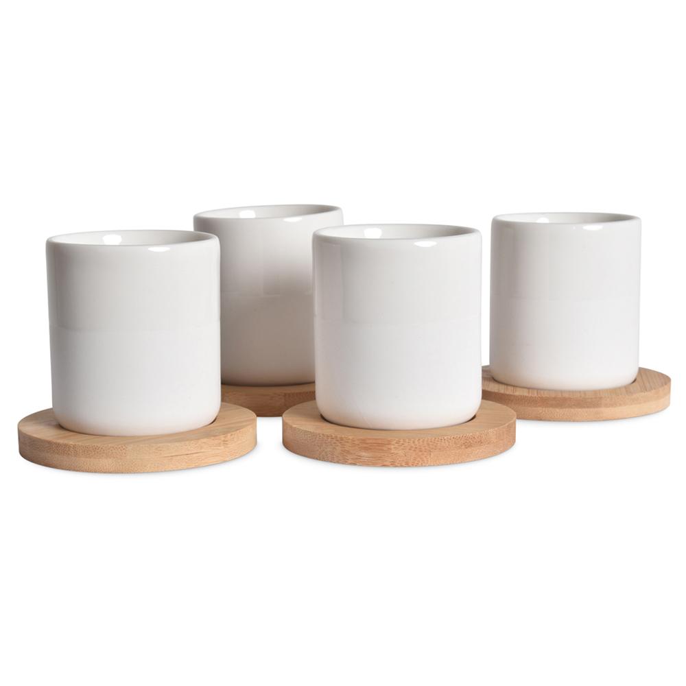 OPJET Kopjes Blanc Set van 4 (met schoteltjes)