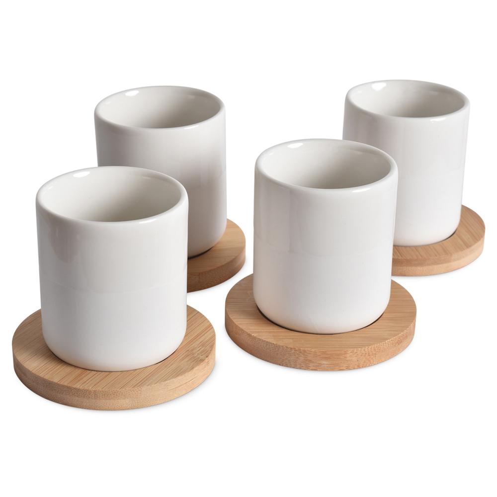 OPJET Kopjes Blanc Set van 4 (met schoteltjes)