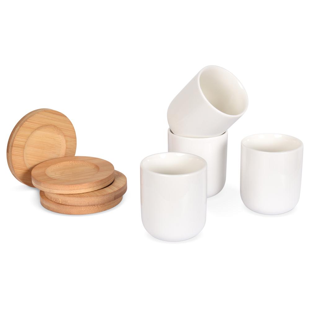 OPJET Kopjes Blanc Set van 4 (met schoteltjes)