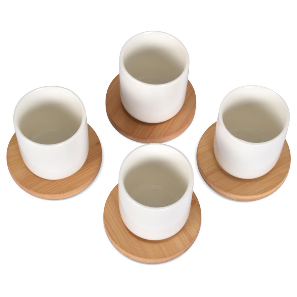 OPJET Kopjes Blanc Set van 4 (met schoteltjes)