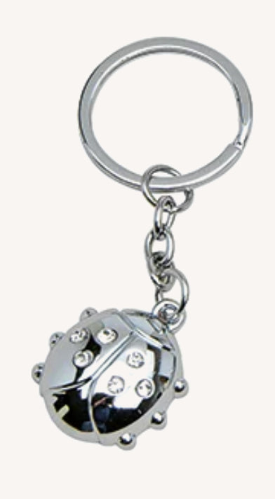 Sleutelhanger zilverkleurig lieveheersbeestje