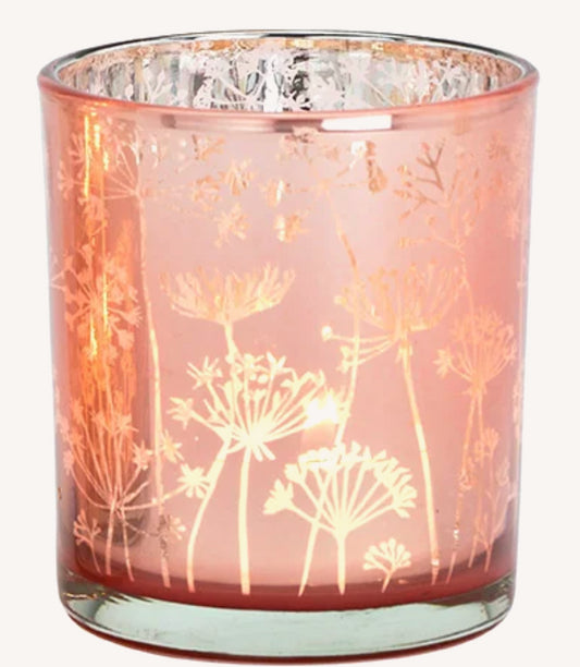Windlicht Bloemen Glas Roze Small 7x8x7cm