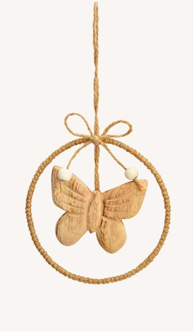 Hanger Vlinder paulowniahout naturel 11x11 cm