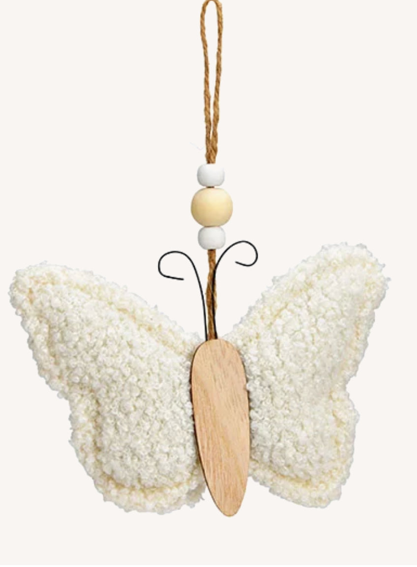 Hanger Vlinder Sherpa Wit 14x10x3cm