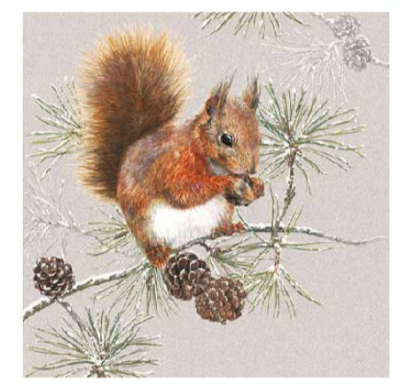 Servetten Cocktail 25x25cm Eekhoorn winter