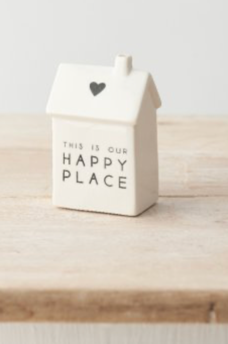 Porselein wit huisje Our Happy Place 9x 5,5 cm