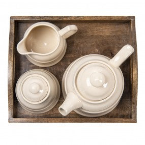 Theepot set 27x22x16cm beige bruin hout