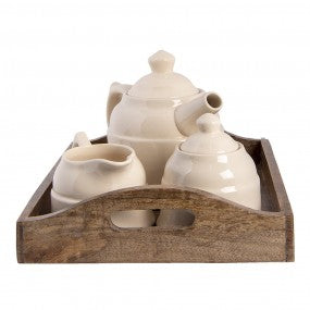 Theepot set 27x22x16cm beige bruin hout