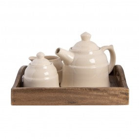 Theepot set 27x22x16cm beige bruin hout