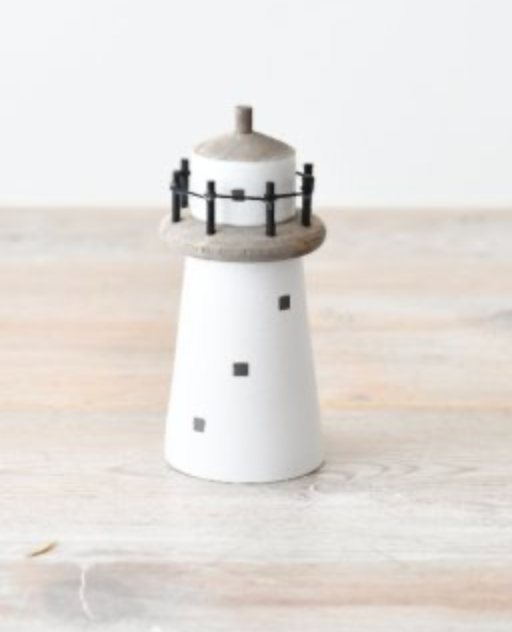 Vuurtoren hout wit met omranding 11 cm