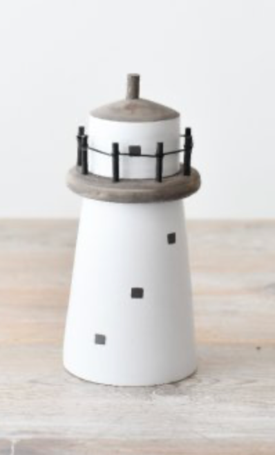 Vuurtoren hout wit met omranding 14 cm