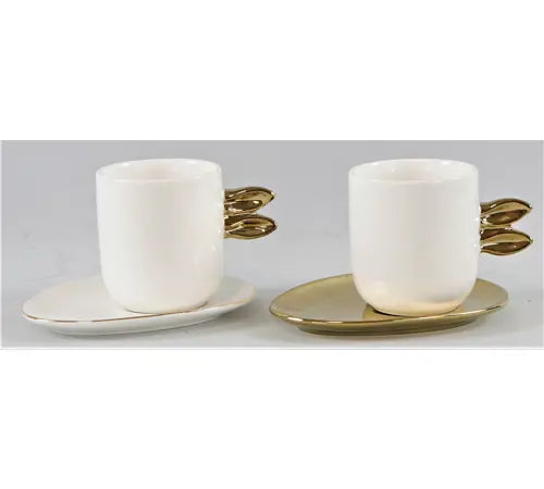 Kopje & Schoteltje Wit/Goud Set van 2