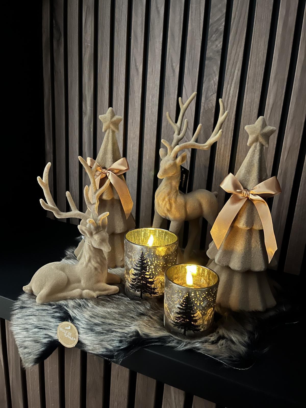 Windlicht Bruin zwart Kerstboom Small 7x8cm