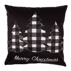 Sierkussen Polyester zwart wit Kerstbomen 45x45 cm