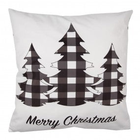 Sierkussen Polyester wit zwart Kerstbomen 45x45 cm