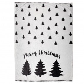 Plaid wit zwart polyester kerstbomen 130x170 cm