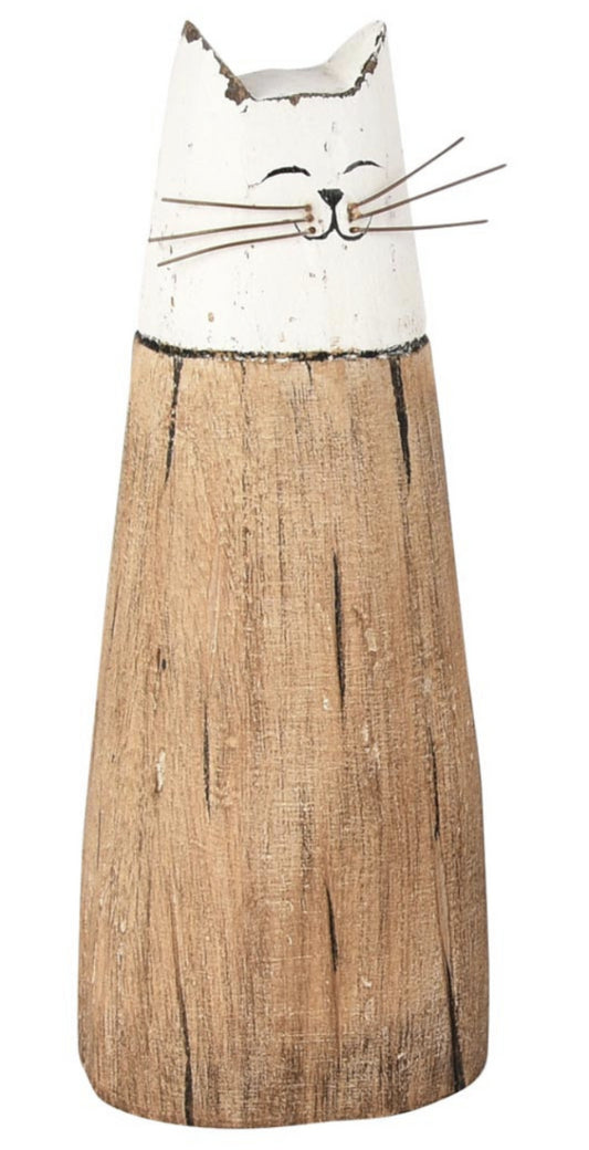 Deco Poes wit/naturel hout 8x6x20 cm groot