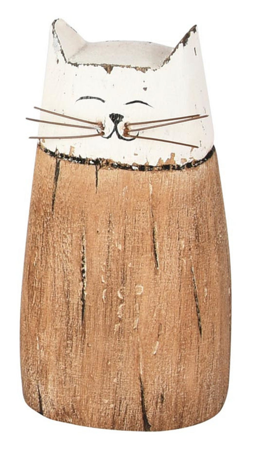 Deco Poes wit/naturel hout 8x6x13 cm klein