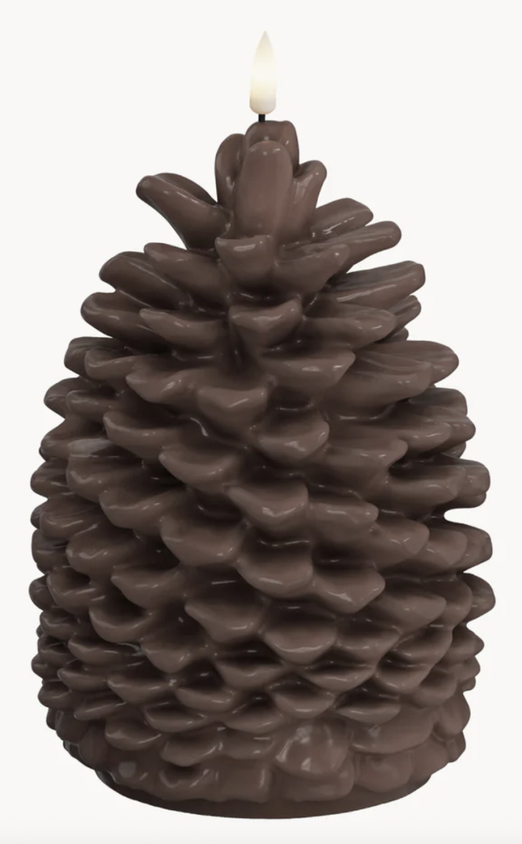 LED kaars Pine Cone, echt vlam effect, H 19 cm