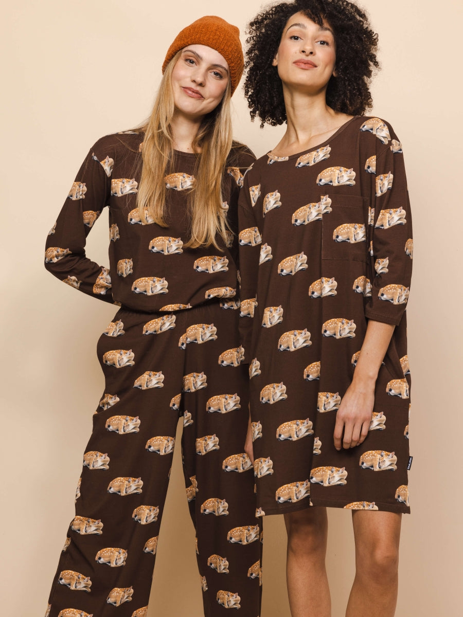 Sleeping Deer Long Sleeve Dress Women