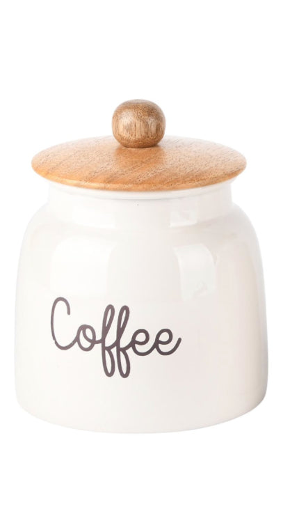Bewaarpot 'Coffee' Wit/zwart hout/metaal 11x11x12 cm