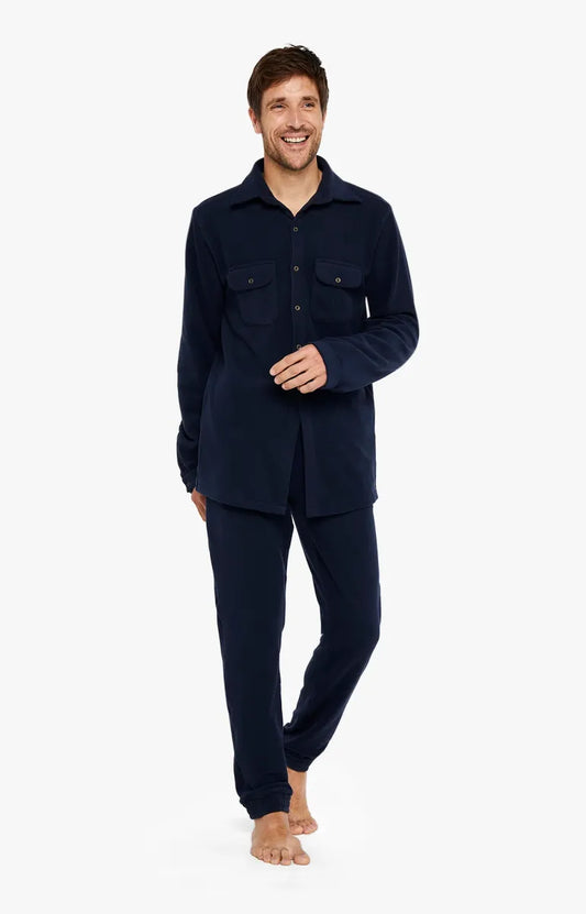 Arthur- Heren Pyjama Polaire Boutonne Marine