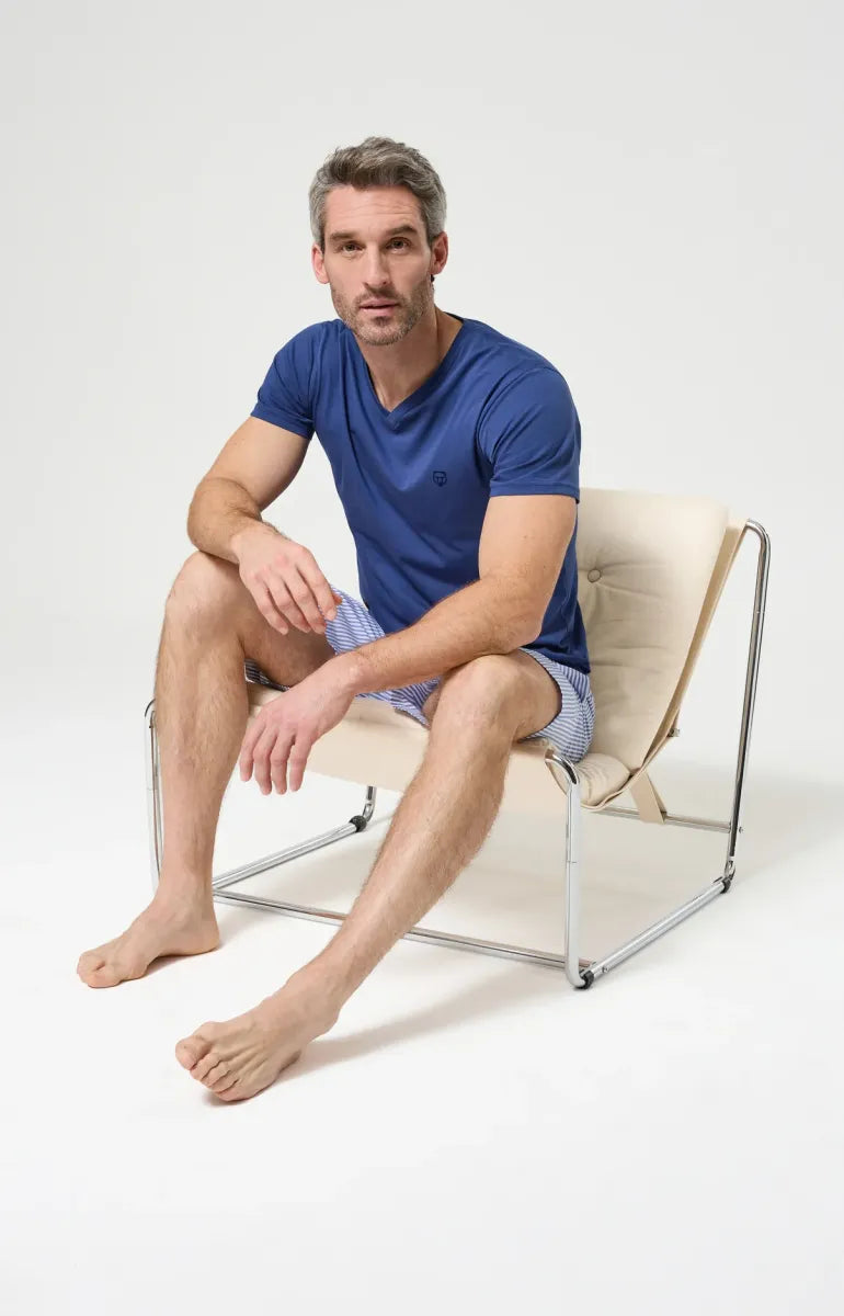 Arthur- Heren Bermuda Romain blauw gestreept