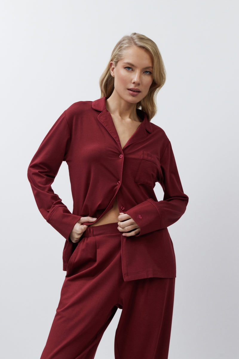 Cadance Pyjama Lang burgundy