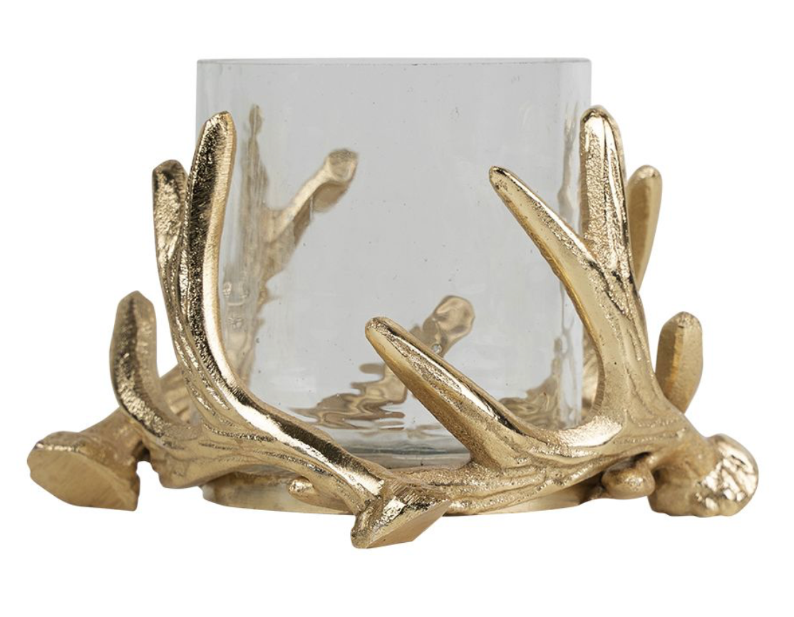 Windlicht gewei champagne goud dia 14 cm