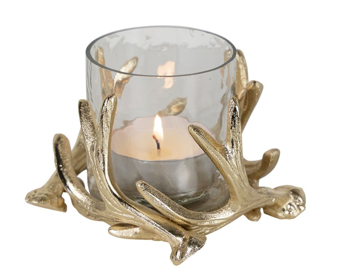 Windlicht gewei champagne goud dia 14 cm