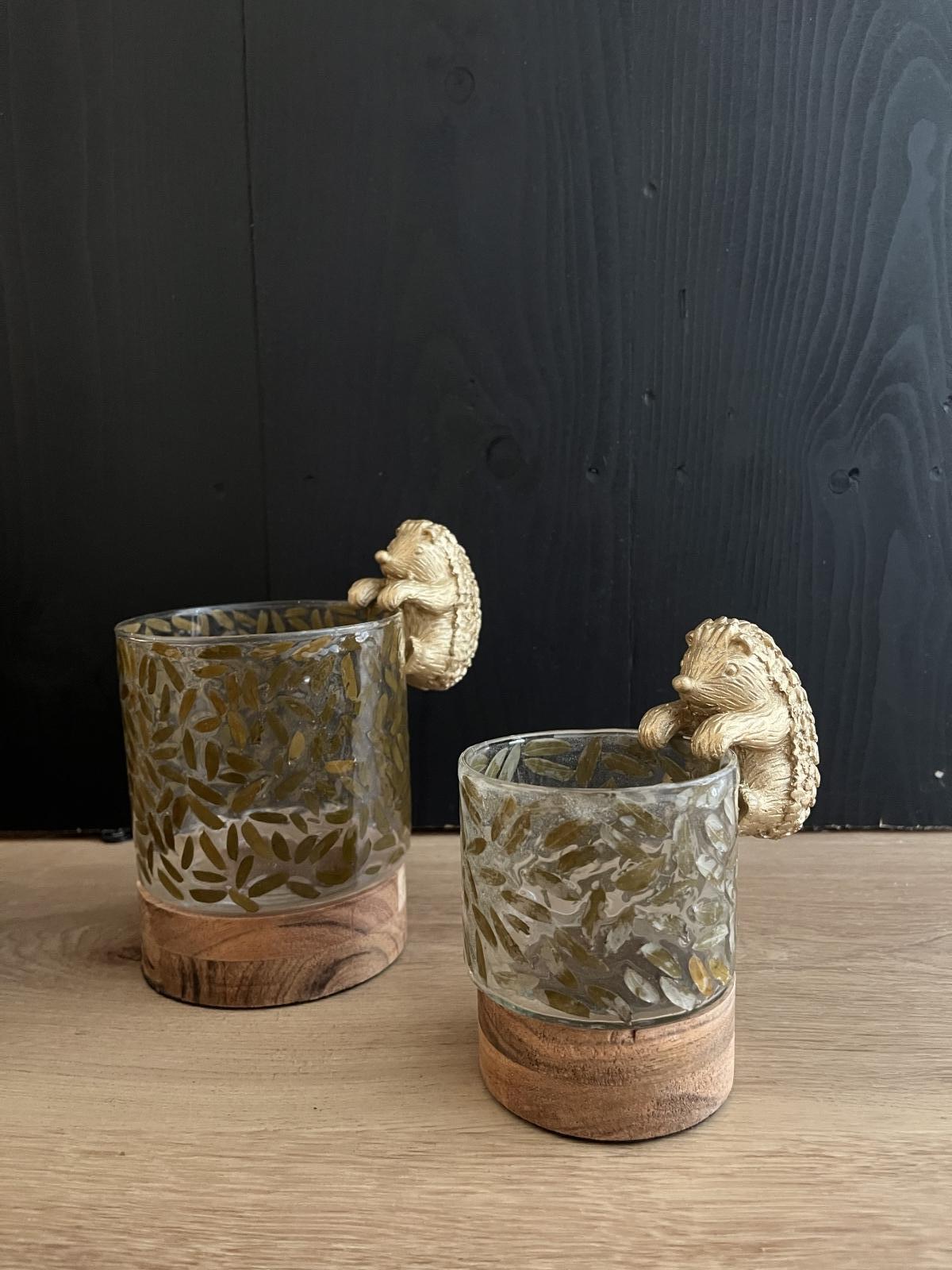 Theelichthouder Beans glas/hout 8 cm