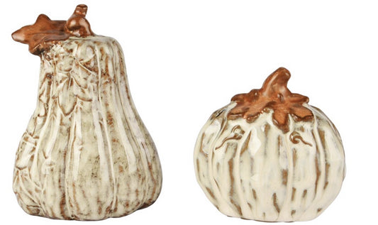 Deco Pompoen wit/oranje porselein 8x5x10 cm set van 2