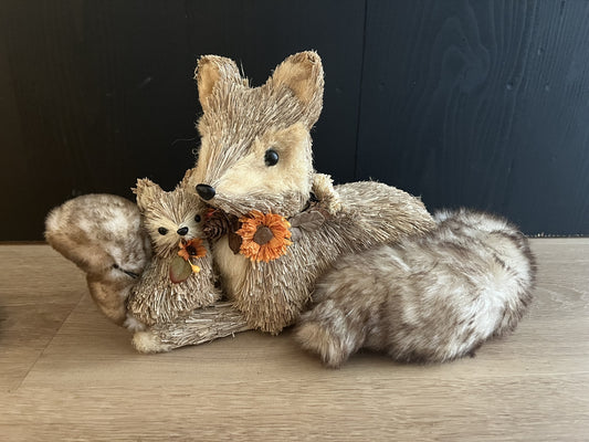 Ornament Vos met baby vos naturel