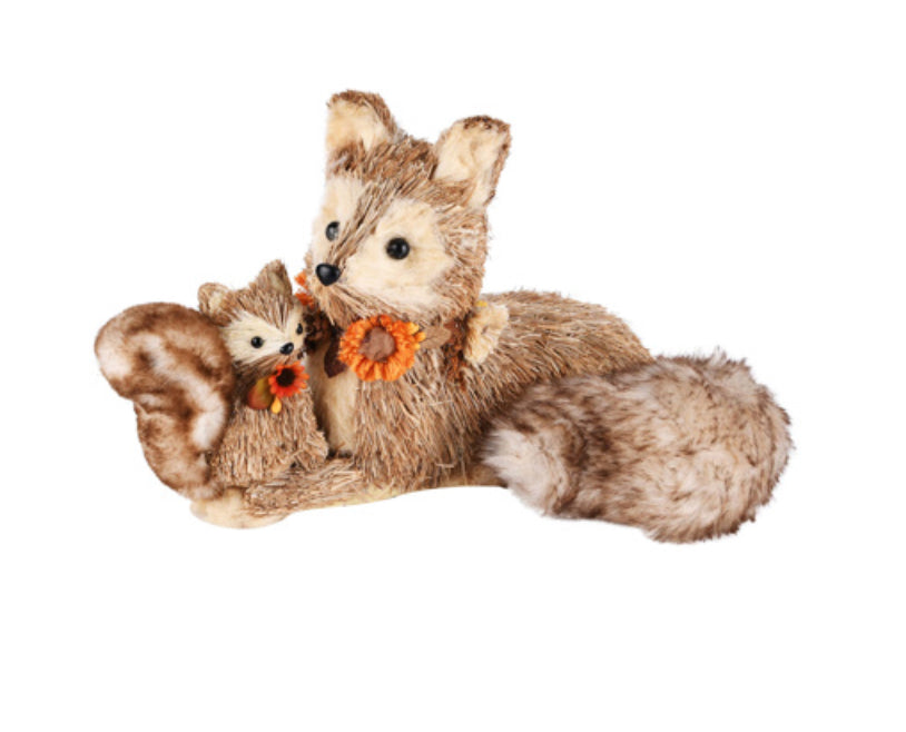 Ornament Vos met baby vos naturel