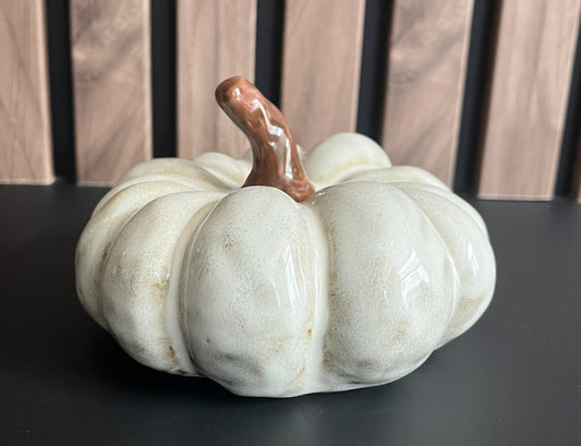 Deco Pompoen wit/bruin porselein 11x11x7 cm