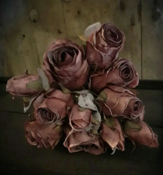 Kunstbloem boeket antieke mauve rozen 30 cm