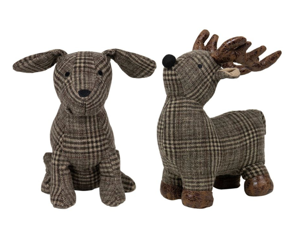 Deurstop Hond zittend ruit 21x16x26 cm