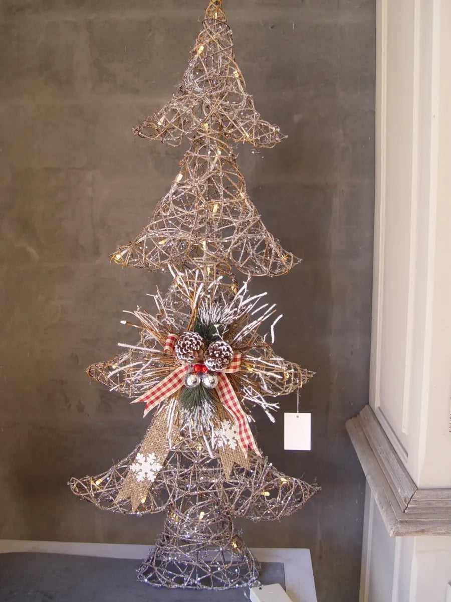 Kerstboom houten takjes en glitter en lampjes 90 cm