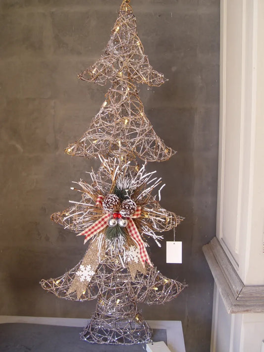 Kerstboom houten takjes en glitter en lampjes 90 cm