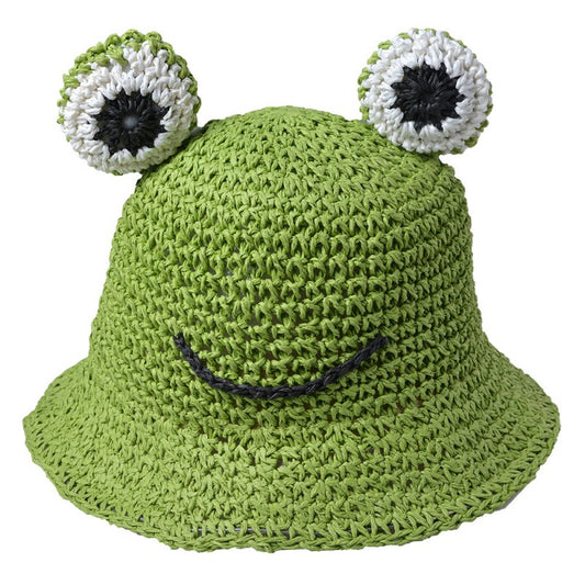 Zonnehoed kind groen papierstro kikker 52 cm