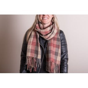 Wintersjaal Dames 68x180 cm Rood Beige Ruit