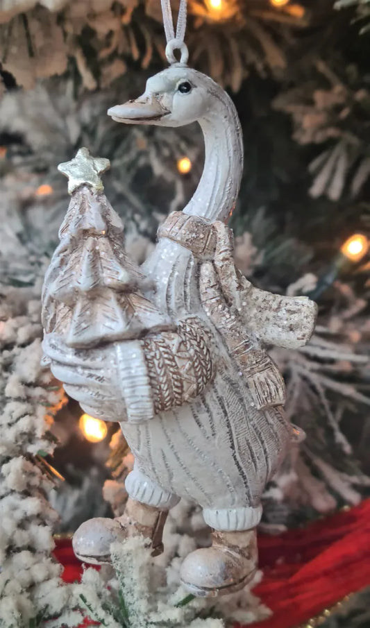 Gans hangertje 11,5 cm met kerstboom