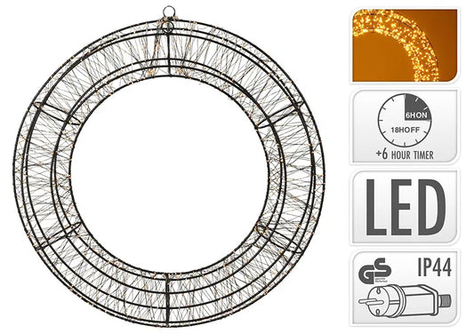Lichtkrans warm wit timer 6/18 kunststof adapter zwart Ø50cm