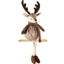Pop rendier zittend hangbenen bruin/beige textiel 20x13x50cm
