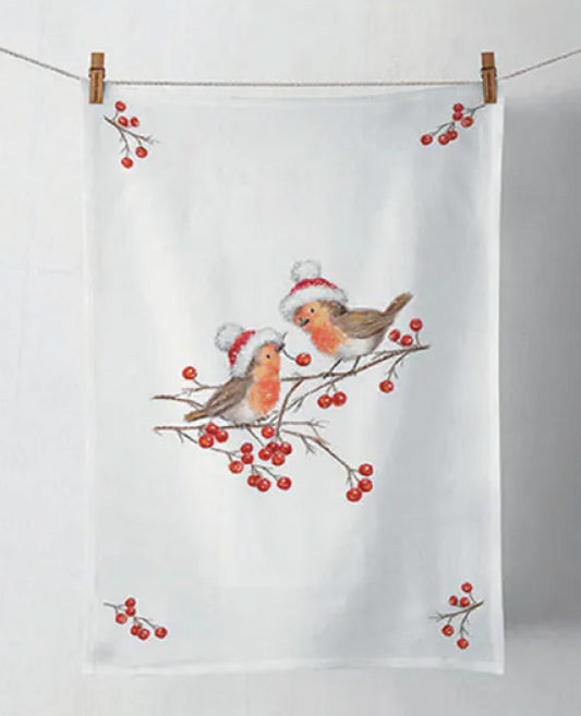 Keukendoek Roodborstjes Kerst