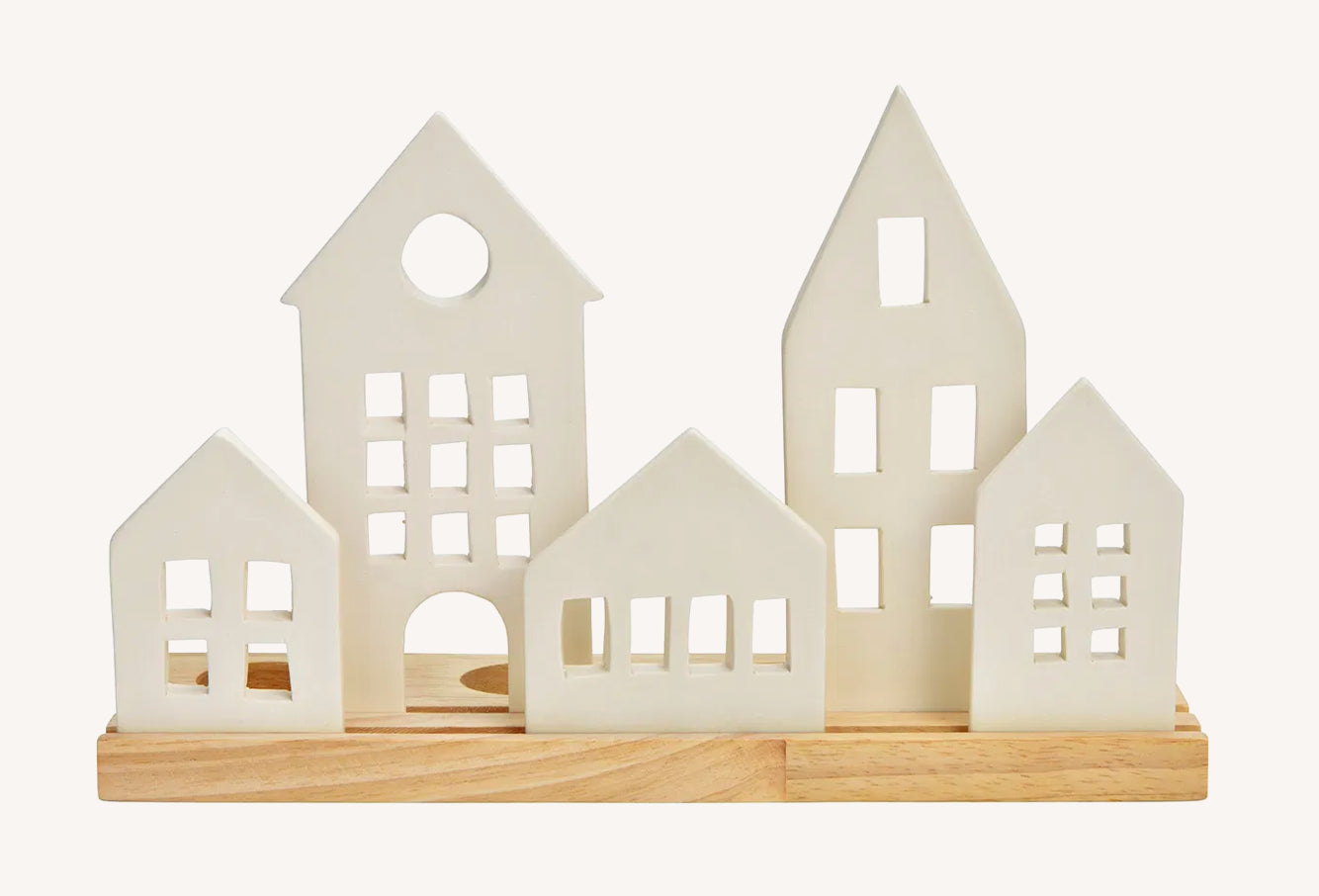 Advent arrangement Huis wit/hout 30x18x10 cm