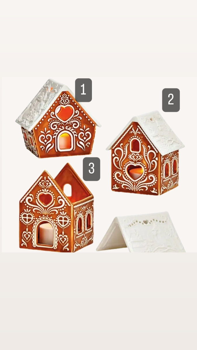 Theelichthuisje LED gingerbread 8x9x6 cm